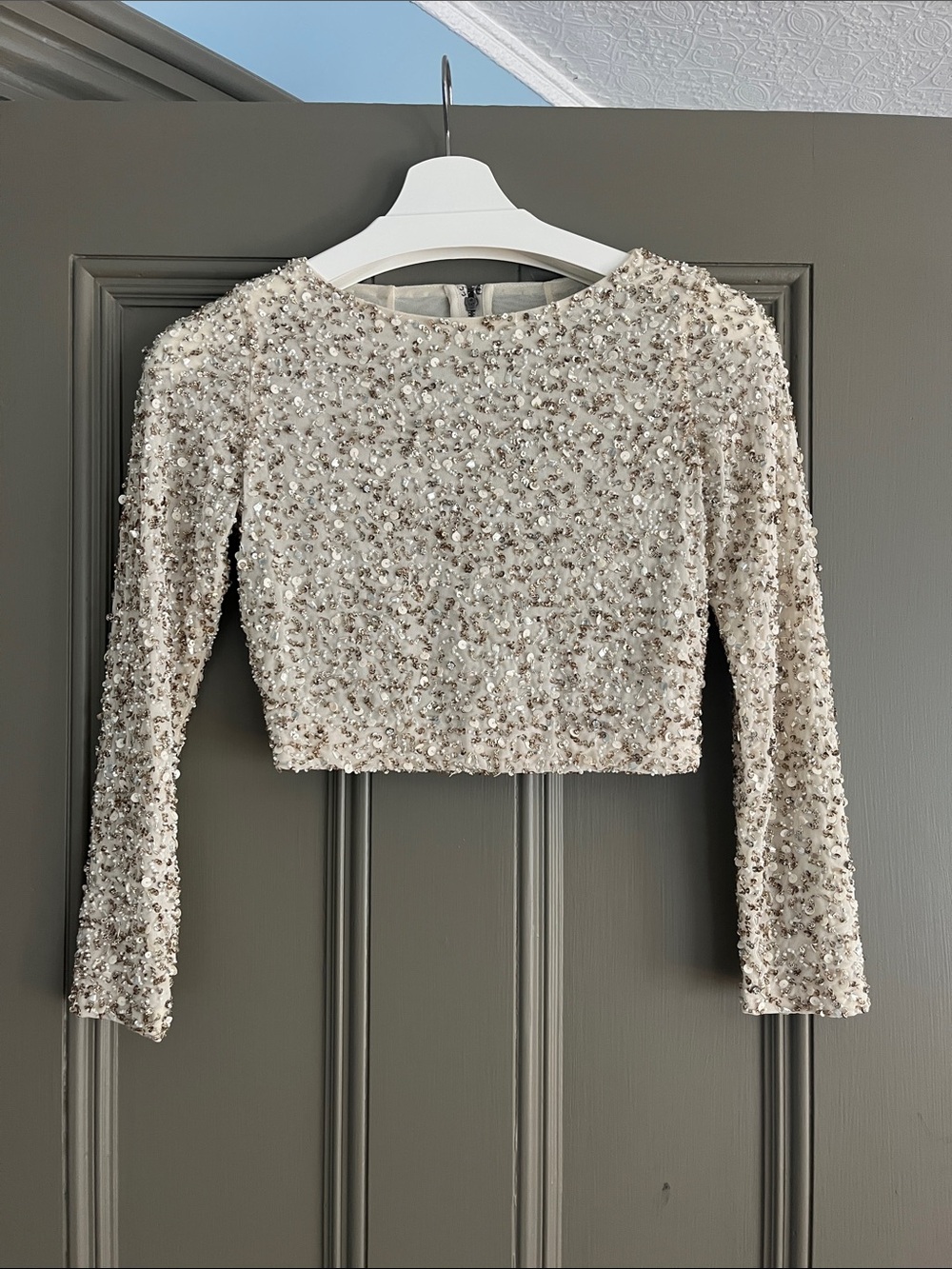 Alice + Olivia Ivory Beaded Sequin Crop Top size 2